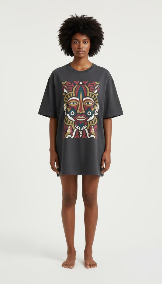 Graphite oversized tee with Afro-Latinx motif