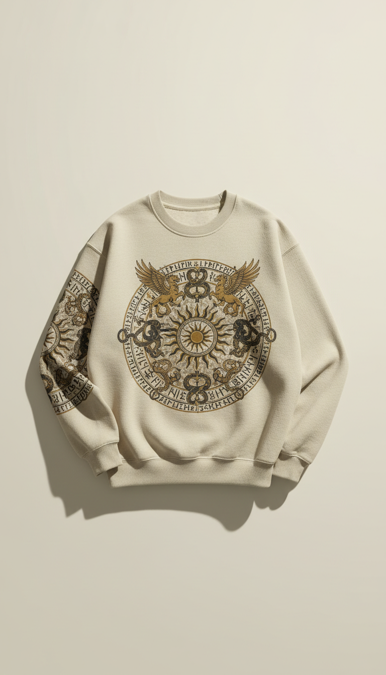 Canvas cream crewneck with storytelling motif