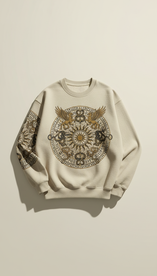 Canvas cream crewneck with storytelling motif
